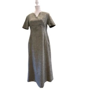 JUSTIN LEE S gray heathered lined short sleeve V neck midi dress back zip